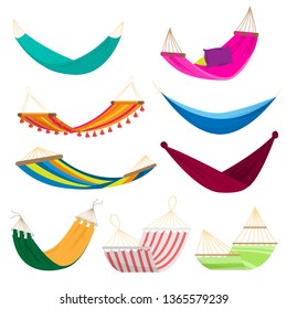Set of colorful textile hammock for beach, home use