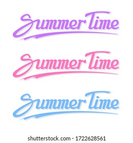 Conjunto de textos coloridos Tiempo de verano sobre fondo blanco, caligrafía con letras a mano , ilustración vectorial