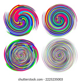 Set of colorful textured round circular spiral abstract elements