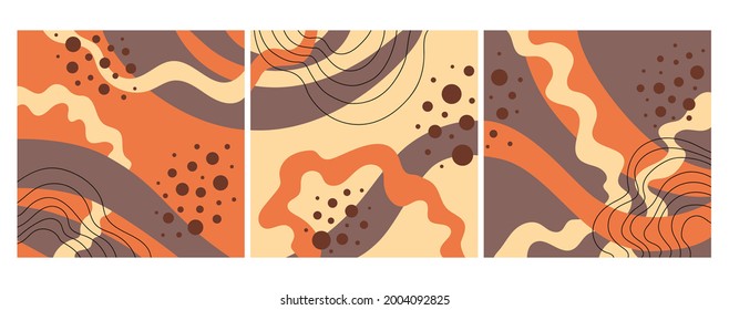 Set of colorful textures for decoration and printing. Set of patterns with spots and lines. Doodle illustrations. Set of posters. Abstract art, contemporary art.