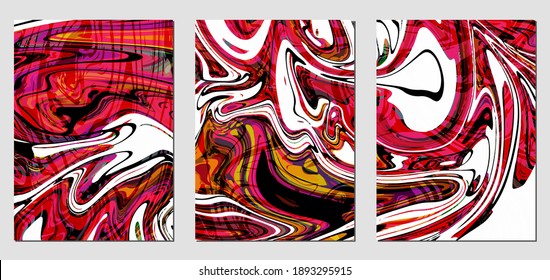 Conjunto de texturas coloridas con efecto de pintura fluido. Mármol líquido. Se puede utilizar para cualquier tipo de diseño: decoración de pared, postal, folleto, huella de moda, fondo, carteles. Plantilla de vectores.	
