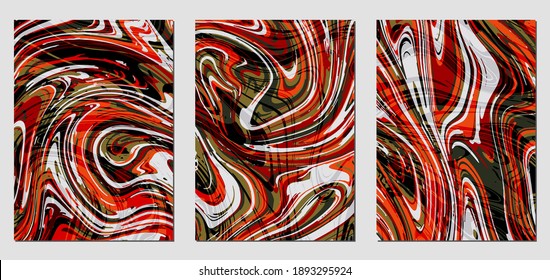 Set of colorful textures with fluid paint effect .Liquid marble. Can be used for any kind of a design:wall decoration, postcard, brochure, fashion print, backgrounds, posters. Vector template.	
