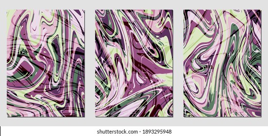Set of colorful textures with fluid paint effect .Liquid marble. Can be used for any kind of a design:wall decoration, postcard, brochure, fashion print, backgrounds, posters. Vector template.	