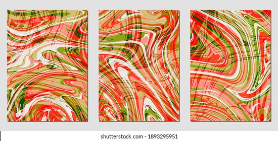 Set of colorful textures with fluid paint effect .Liquid marble. Can be used for any kind of a design:wall decoration, postcard, brochure, fashion print, backgrounds, posters. Vector template.	