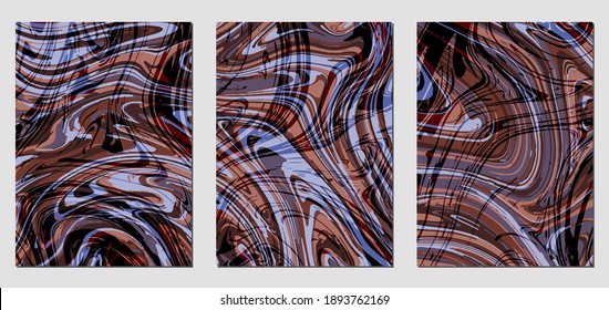 Set of colorful textures with fluid paint effect. Liquid marble. Can be used for any kind of a design:wall decoration, postcard, brochure, fashion print, backgrounds, posters. Vector template.	