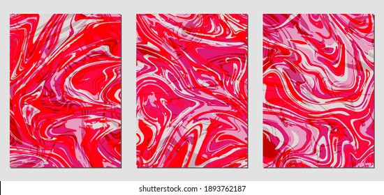 Set of colorful textures with fluid paint effect. Liquid marble. Can be used for any kind of a design:wall decoration, postcard, brochure, fashion print, backgrounds, posters. Vector template.	