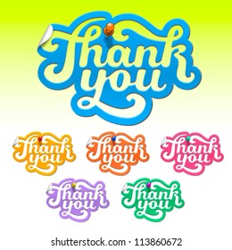 Set of colorful Thank You signatures cut from paper and pinned - vector illustration for your business presentations.