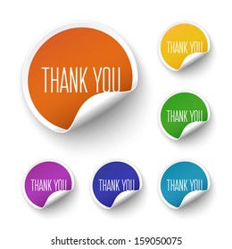 Set of colorful  "thank you" stickers. Vector illustration