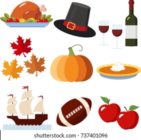 A Set of Colorful Thanksgiving Holiday Icons