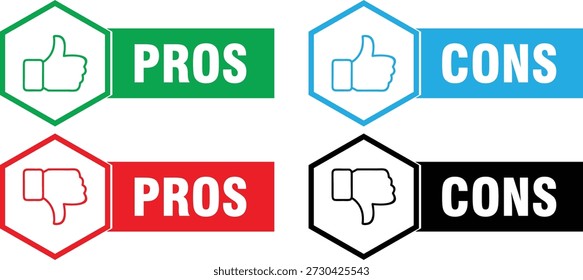 Set of Colorful Thumbs Up and Thumbs Down Pros and Cons Comparison Banners, Vector Isolated on White Background