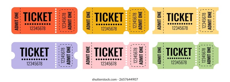 Conjunto de coloridas Plantillas de entradas con Fuentes atrevidas y líneas limpias para invitaciones a eventos o promociones