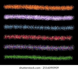 A set of colorful tinsel. Christmas and New Year decorations. For designing holiday projects. Vector graphics 