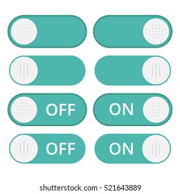 Set of colorful toggle switch icons. Switch buttons. On and Off position. Vector user interface set including switches.