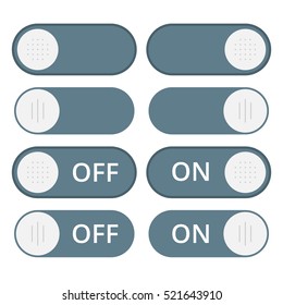 Set of colorful toggle switch icons. Switch buttons. On and Off position. Vector user interface set including switches.