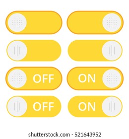 Set of colorful toggle switch icons. Switch buttons. On and Off position. Vector user interface set including switches.