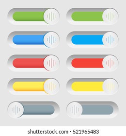 Set of colorful toggle switch icons. Switch buttons. On and Off position. Vector user interface set including switches.