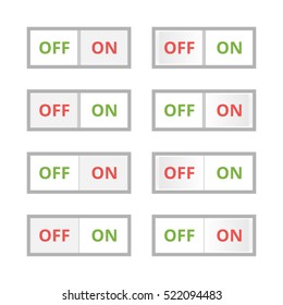 Set of colorful toggle switch icons. Switch buttons. On and Off position. Vector user interface set including switches.