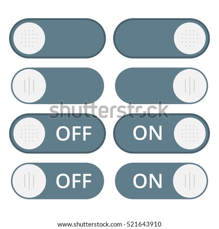 Set of colorful toggle switch icons. Switch buttons. On and Off position. Vector user interface set including switches.