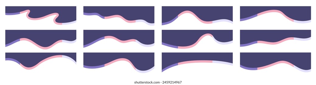 Set of colorful top dividers, separation shape, headers for website page, banners, cards, templates. Wave separators vector illustration