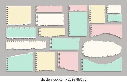 set of colorful torn note paper with isolated realistic shadow effect, reminder note. collection of ripped note paper element.Sticky note paper clipart