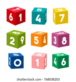 Set of colorful toy bricks with numbers. Single vector cubes isolated on white background.