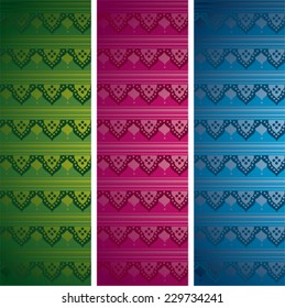 Set of colorful traditional Asian henna pattern vertical banners
