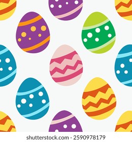 Set of colorful traditional Easter eggs.Seamless patter background for wrapping and wallpaper. Vector illustration on white background 