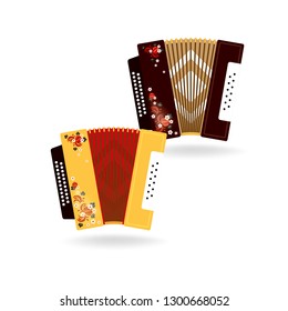Set of colorful traditional russian music instrument garmon