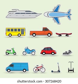Set of colorful traffic vehicles, stickers, illustartion