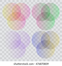 Set of colorful translucent round. Transparent circles on a transparent background
