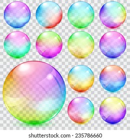 Set of colorful transparent glass spheres