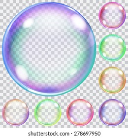 Set of colorful transparent soap bubbles of different shades