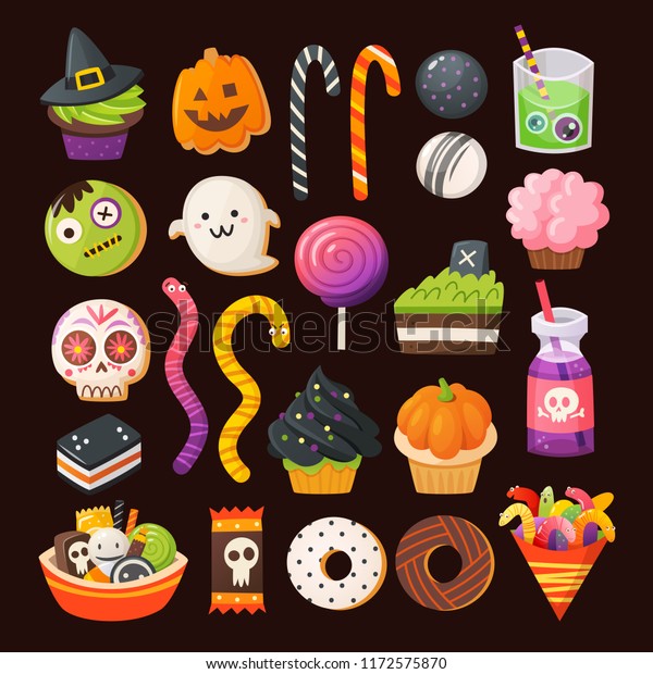 Set Colorful Treats Halloween Party Decorated Stock Vector (Royalty ...