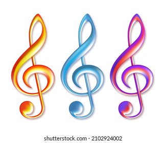 Set of Colorful treble clef icons, music violin clef signs. Musical Icons for apps and websites. Vector illustration isolated on white background