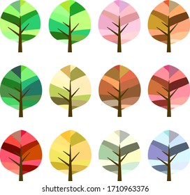 Set of colorful tree illustrations
