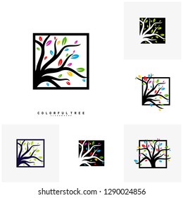 Set of Colorful Tree Logo Design Template. Luxury Tree logo Concepts. Nature Logo Concepts Vector
