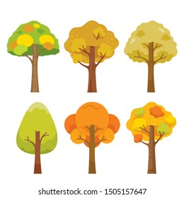 Set Of Colorful Trees With Different Shapes, Nature, Season, Weather, Symbol, Kids, Activity 