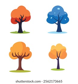 Set of Colorful Trees Eco Ecology Nature Environment in Forest