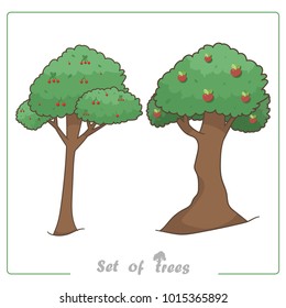 Set of colorful trees on a white background