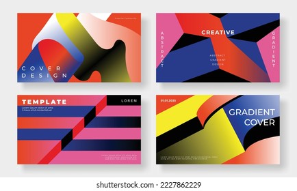 Set of colorful trendy background template design vector. Collection of creative gradient vibrant color of geometric shape background. Art design illustration for business card, cover, banner.