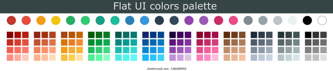 Set of colorful trendy flat color template. Collection palette of flat style color swatches for web design. Trendy colors squares palettes of new season. Vector Illustration. EPS 10