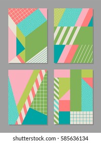 Set of colorful trendy geometric elements memphis style background