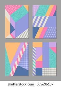 Set of colorful trendy geometric elements memphis style background