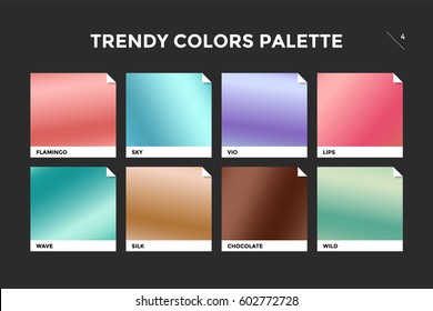 Set of colorful trendy gradient template. Collection palette of color metallic gradient illustrations for backgrounds and textures. Trendy colors squares palettes of new season. Vector Illustration