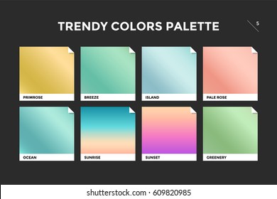 Set of colorful trendy gradient template. Collection palette of color metallic gradient illustrations for backgrounds and textures. Trendy colors squares palettes of new season. Vector Illustration