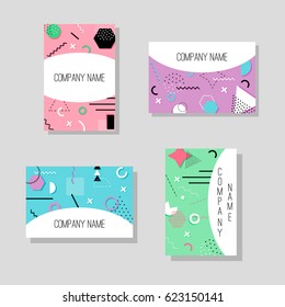 Set of colorful trendy Neo Memphis geometric cards.