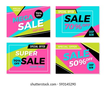 Set of colorful trendy sale banners vector illustration.