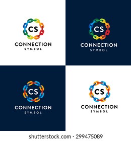 Set of Colorful Trendy Simple Chain Graphic Symbols. Conveys such abstract ideas as Connection, Teamwork, Creativity, Union, High tech, Cooperation, Creative Energy, Integration, Protection etc.