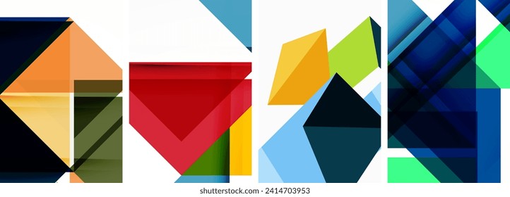 Conjunto de coloridos fondos de plantilla de portada de afiches triangulares. Ilustración vectorial para fondo de escritorio, pancarta, fondo, tarjeta, ilustración del libro, página de inicio