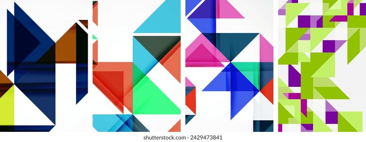 Conjunto de coloridos fondos de plantilla de portada de póster de triángulo. Ilustración vectorial para fondo de pantalla, banner, fondo, tarjeta, ilustración de libro, página de destino
